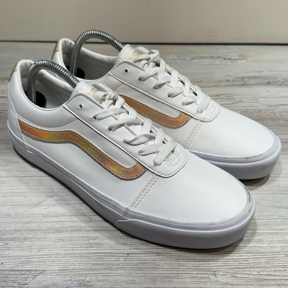 Vans Ward Deluxe Women's Size 11 White Rose‎ Holographic Leather Sneakers